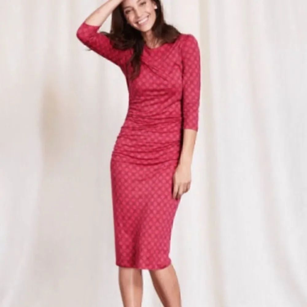BODEN Boatneck Ruched Dress Honeycomb Spot Size 10
